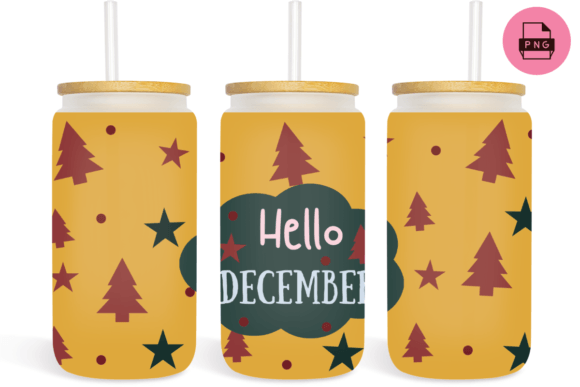 Hello December 16 Oz Can Glass Wrap