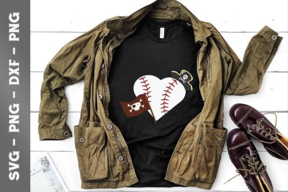 Vintage Pirate Baseball Heart with Skull
