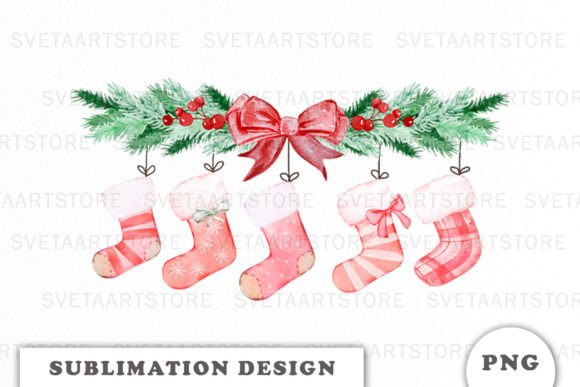 Watercolor Christmas Stocking Clipart
